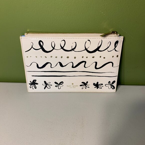 kate spade Handbags - Kate Spade New York Design Cosmetic Pouch White/ Black - EUC